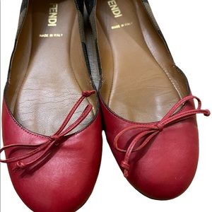 FENDI Ballerina Red Leather Moccasins Shoe 36 !!!